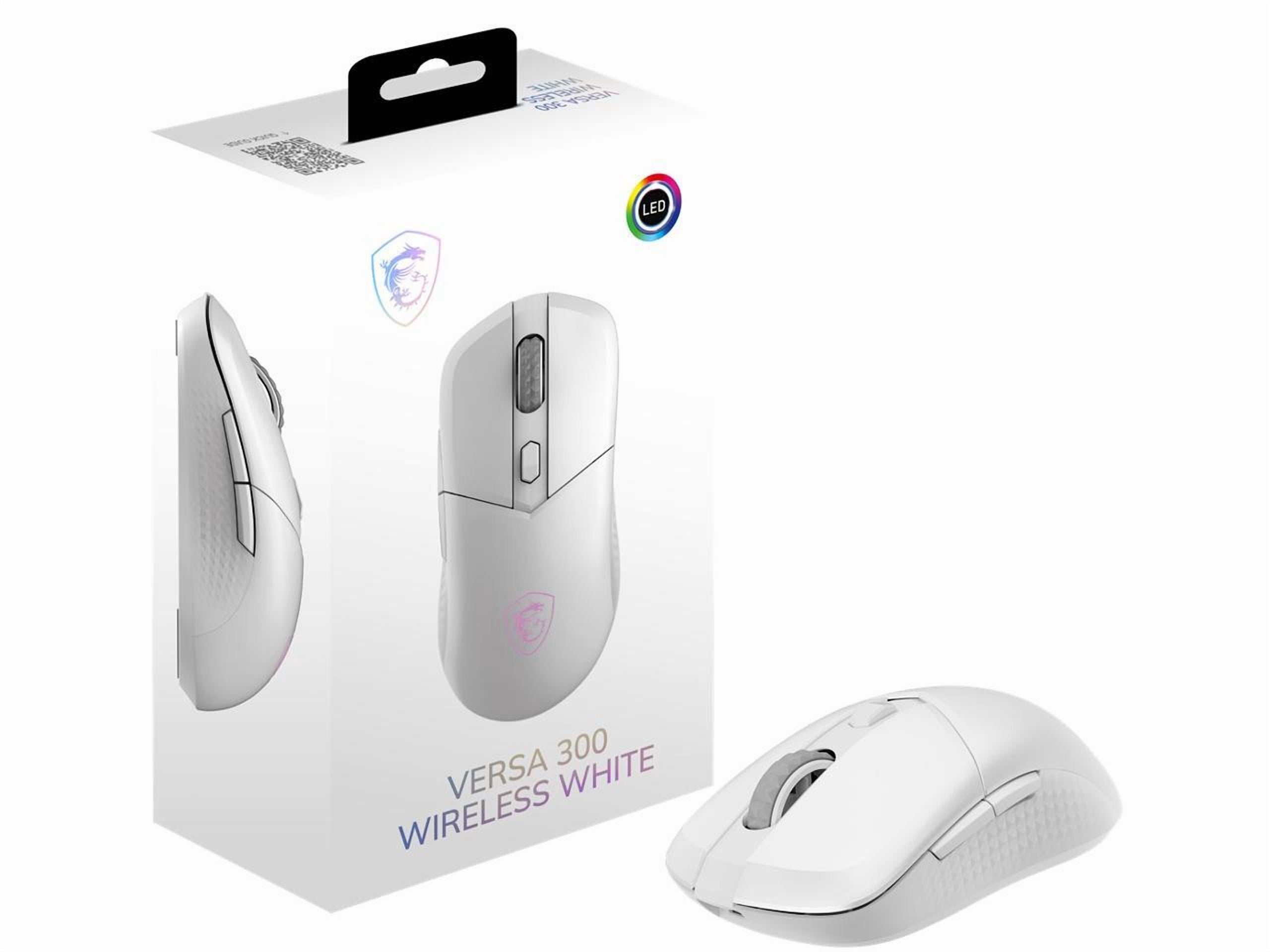 MSI Versa 300 Wireless White Gaming Mouse, 8000 DPI, 30M+ Clicks Kailh Switch, Optical Sensor, Ergonomic Ambitextrous Hand Design, RGB Light