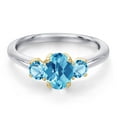 thumbnail image 3 of Gem Stone King 925 Silver and 10K Yellow Gold Swiss Blue Topaz Engagement Ring for Women | 1.40 Cttw | Oval Checkerboard 7X5MM | Gemstone November Birthstone | Size 7, 3 of 6