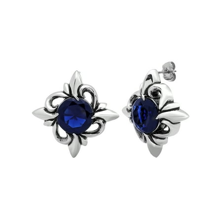 Blue Dolphin Earrings - Women’s Stainless Steel Formal Stud Earrings with Blue Stone Accent