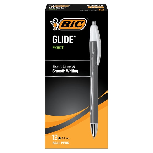 Bolígrafo retráctil BIC Glide Exact Black de 0,7 mm, 12 unidades