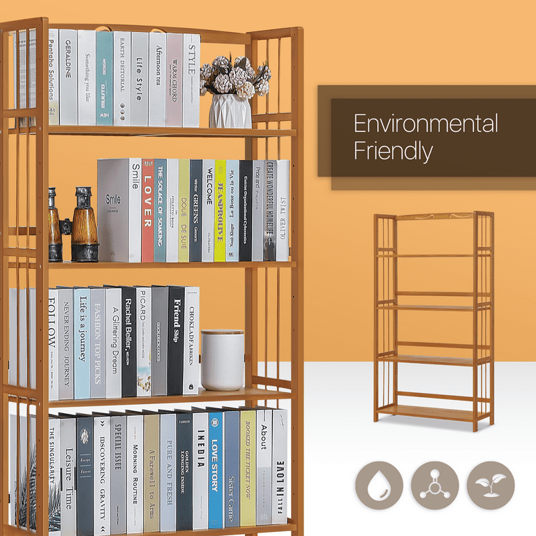 MoNiBloom Wood 4 Tiers Standard Bookcase, Books Toys Storage Bookshelf for  Living Room