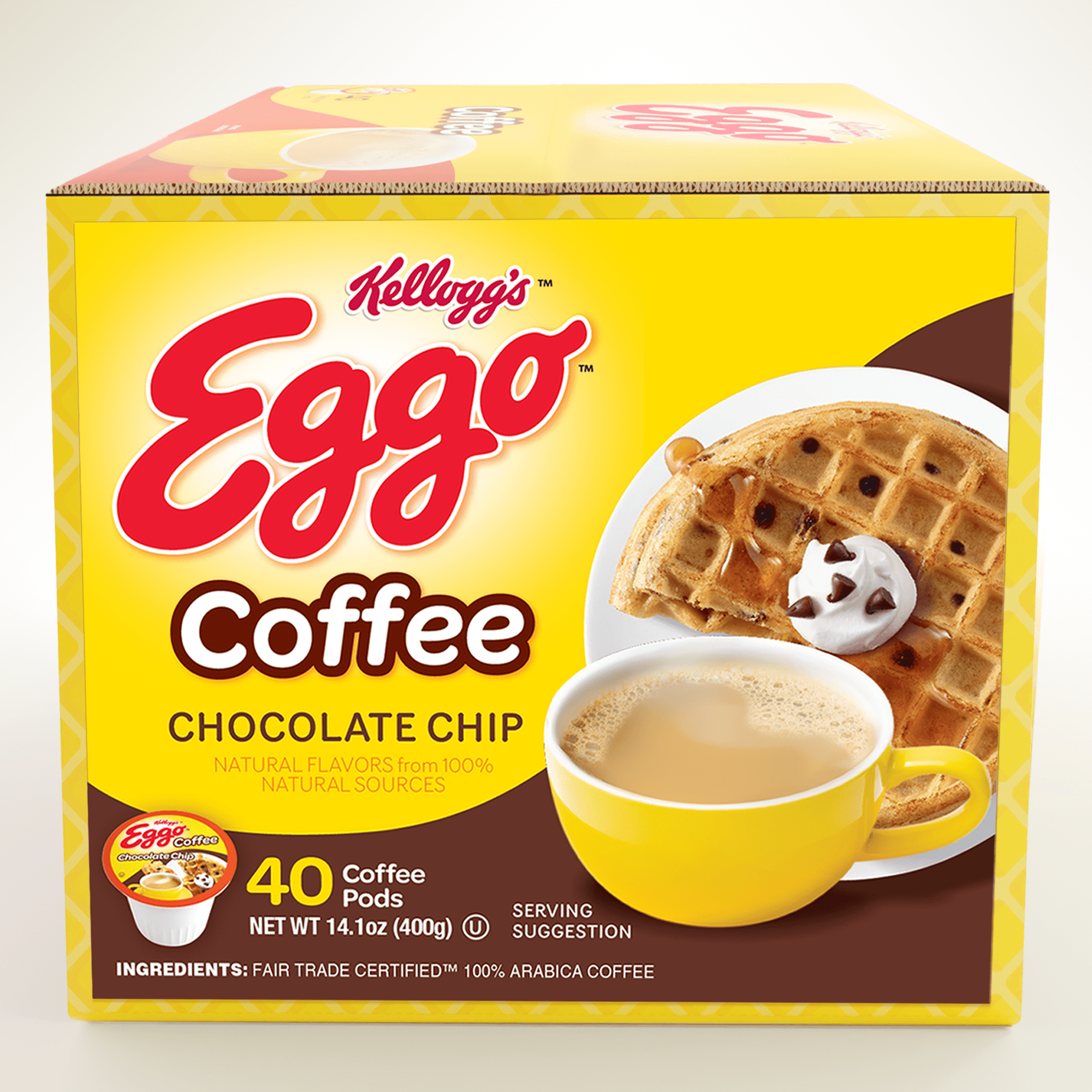Eggo Beverages Chocolate Chip Waffle Flavored Coffee Pods for Keurig K Cup Brewers, Fair Trade Certified, 40 Count – Rich and Indulgent Chocolate