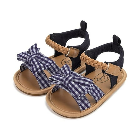 

Promotion!Summer Baby Girls Sandals Gingham Bowknot Beach Shoes Anti-Slip Soft Sole Plaid Newborn Prewalker First Walking Shoes 0-18M