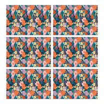 Pioneer Flower Floral Print Pattern Summer Placemats Table Placemats Set Of 6-Linen Kitchen Washable Placemats Table Mats 12x18 Inch Non-Slip Heat Resistant