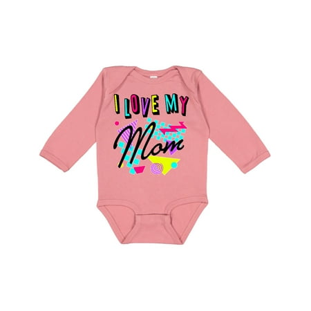 

Inktastic I Love my Mom- 80s retro style Gift Baby Boy or Baby Girl Long Sleeve Bodysuit