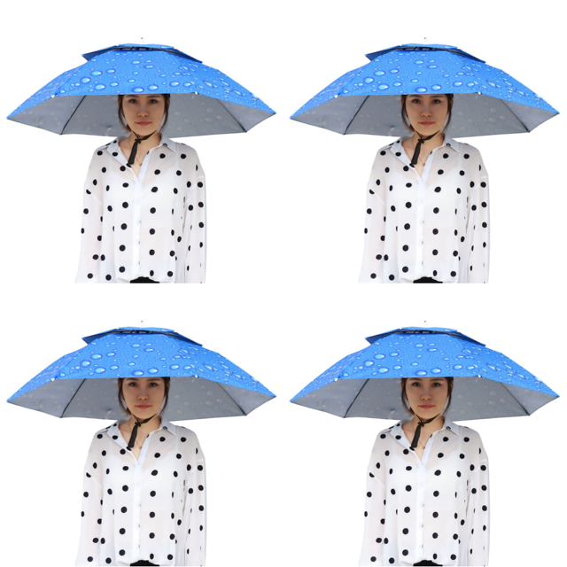 Sombrero Paraguas de lluvia portátil Plegable parasol al aire libre Gorra para la cabeza Azul oscuro Azul