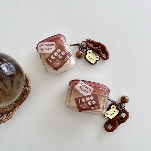 For AirPods Pro 2/3rd Gen 2021/1/2/Pro case,Shockproof Coffee Bear PC Case Cover With Bear Pendant