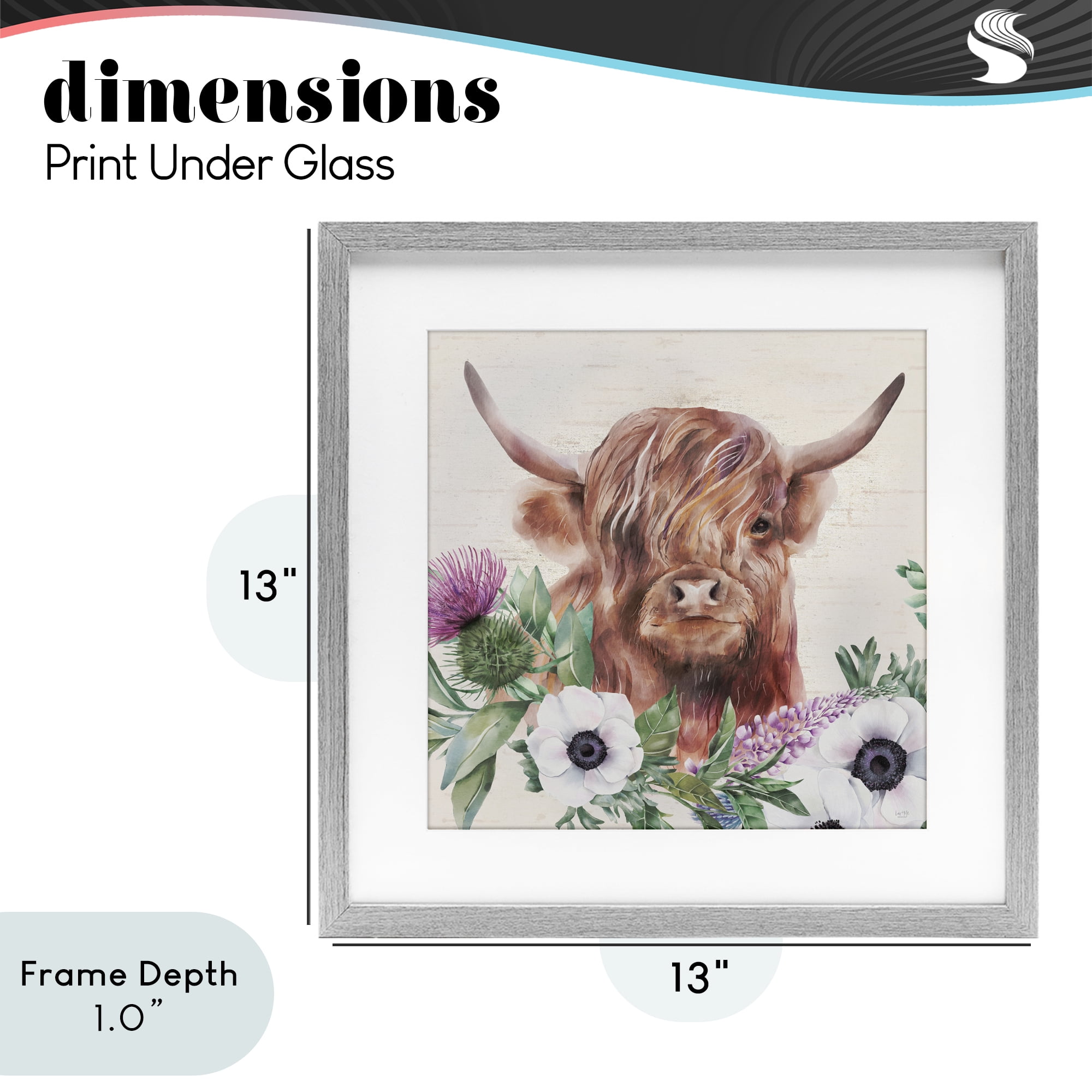 Stupell Industries Penny The Highland Cow Gray Framed Print Under Glass, design by Lux + Me Designs