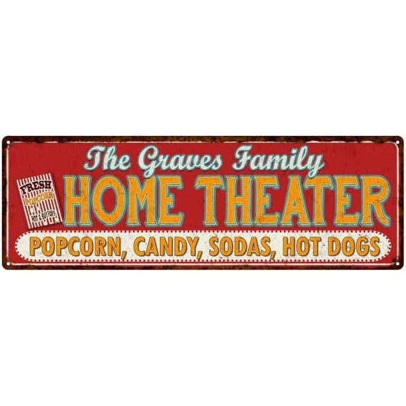 The GRAVES Family Home Theater Sign Gift 6x18 Metal Movies Decor 106180100340