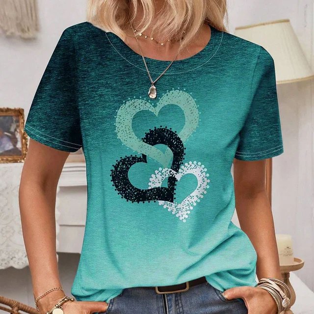RWJDXD T-Shirt à Manches Courtes Col Rond pour Femmes, Motif Amour, Mode Décontractée, Respirant, Été 2024
