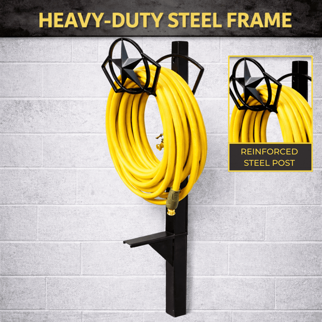Garden Hose Holder - Upgraded Water Hose Hanger Holds 125ft, Heavy Duty Freestanding Garden Hose Reel Hanger for Outside Yard & Lawn (With Faucet)