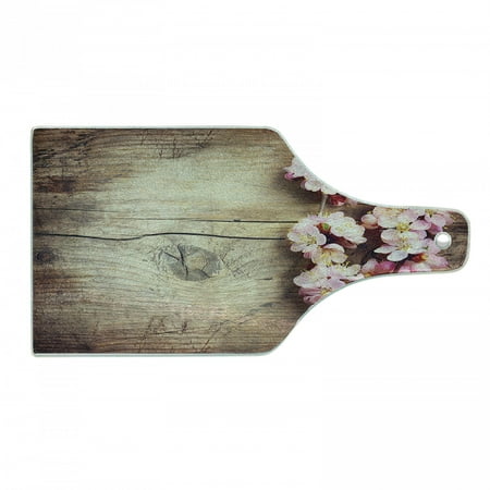 

Floral Cutting Board Spring Blossom on Wooden Table Romantic Natural Farmhouse Countryside Style Print Tempered Glass Cutting and Serving Board Wine Bottle Shape Pink Brown by Ambesonne