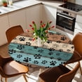 thumbnail image 2 of Dog Paw Print Elastic Fitted Round Table Cover Animal Teal Blue Wood Grain Waterproof Outdoor Tablecloth for Holiday Party, Picnic, Patio & Dining Fits Tables Up to 36"-44", 2 of 8