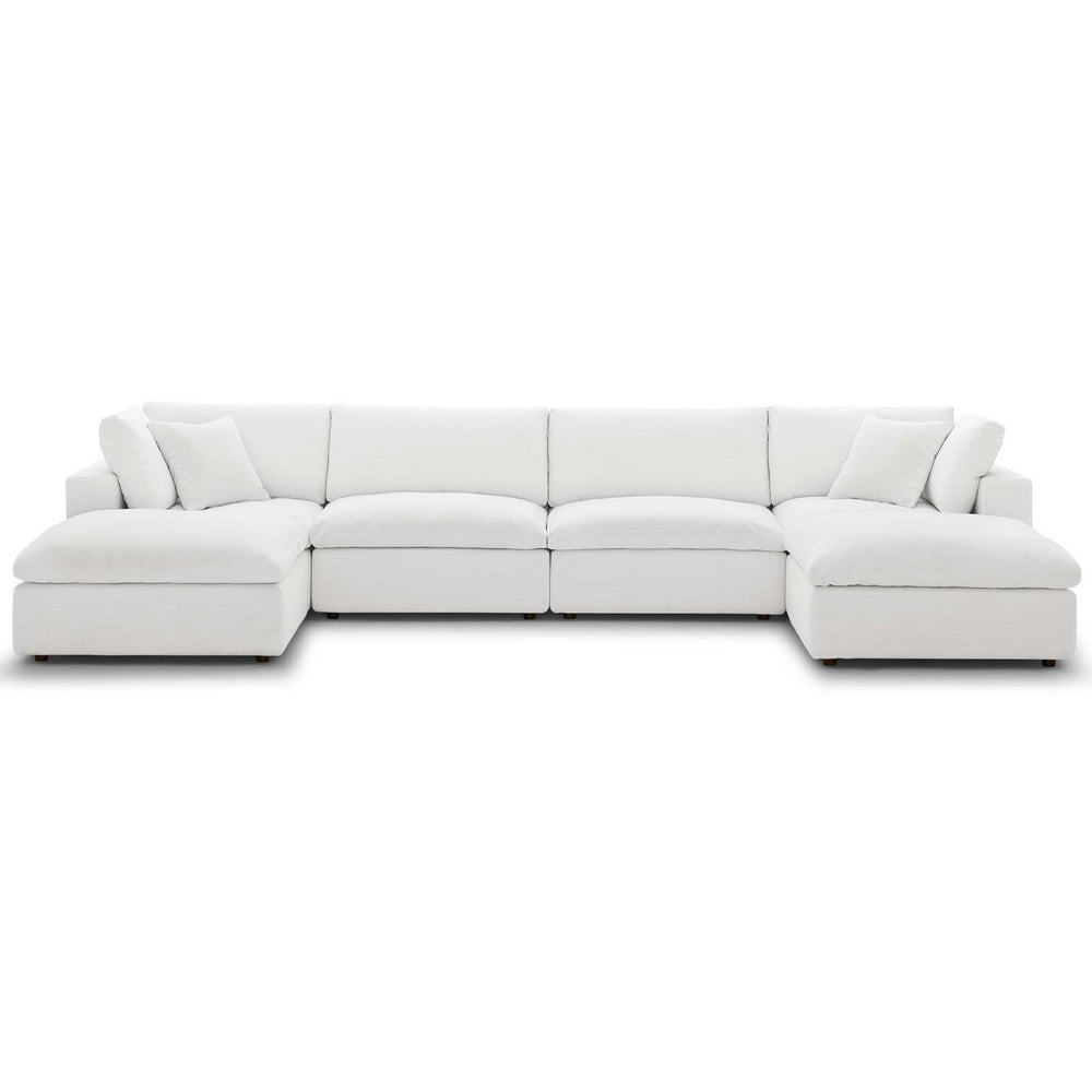 Commix Down Filled Overstuffed 6 Piece Sectional Sofa Set in White