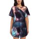 thumbnail image 1 of Fotbe Dramatic Shark Attack Conjunto de Pijama Estampado para Mujer, 2 Piezas, Ropa de Dormir con Camiseta de Manga Corta y Shorts Suaves-Small, 1 of 6
