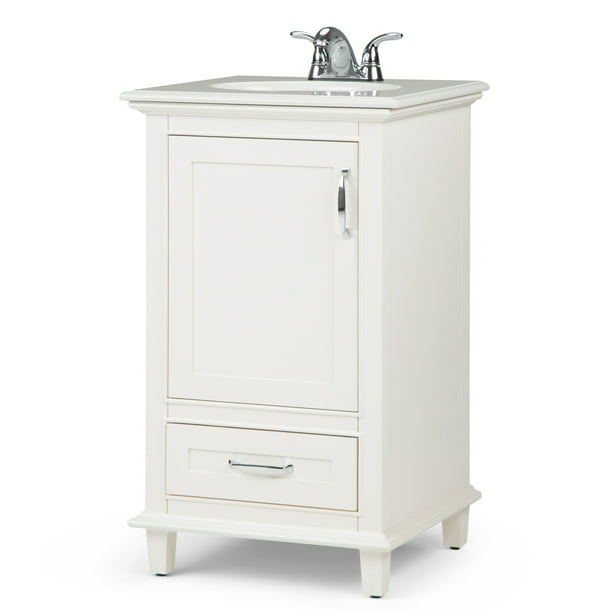 Brooklyn Max Homer 20 Inch Traditional Bath Vanity In Soft White With Ay Engineered Quartz Marble Top Com - 20 Inch Bathroom Sink Top