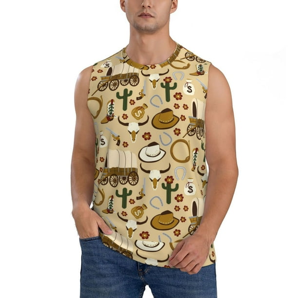 Fotbe Wild West Cowboy Men's Camiseta sin Mangas Estampada para Hombres, Playera Casual para Gimnasio, Entrenamiento, Playa-X-Large