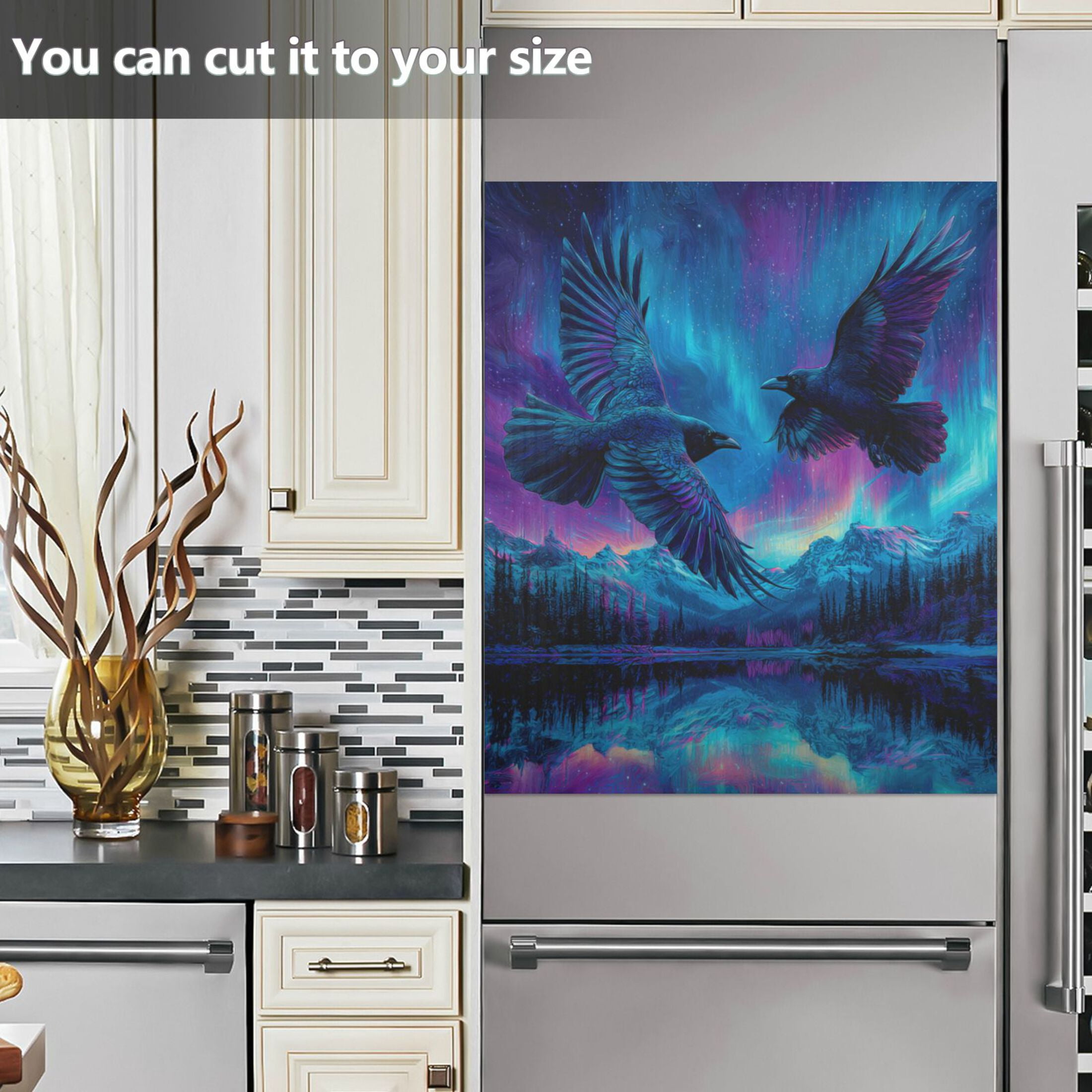 Dishwasher Magnetic Refrigerator Magnet Cover Sticker Home Decorative 23"x26" Two Black Majestic Ravens