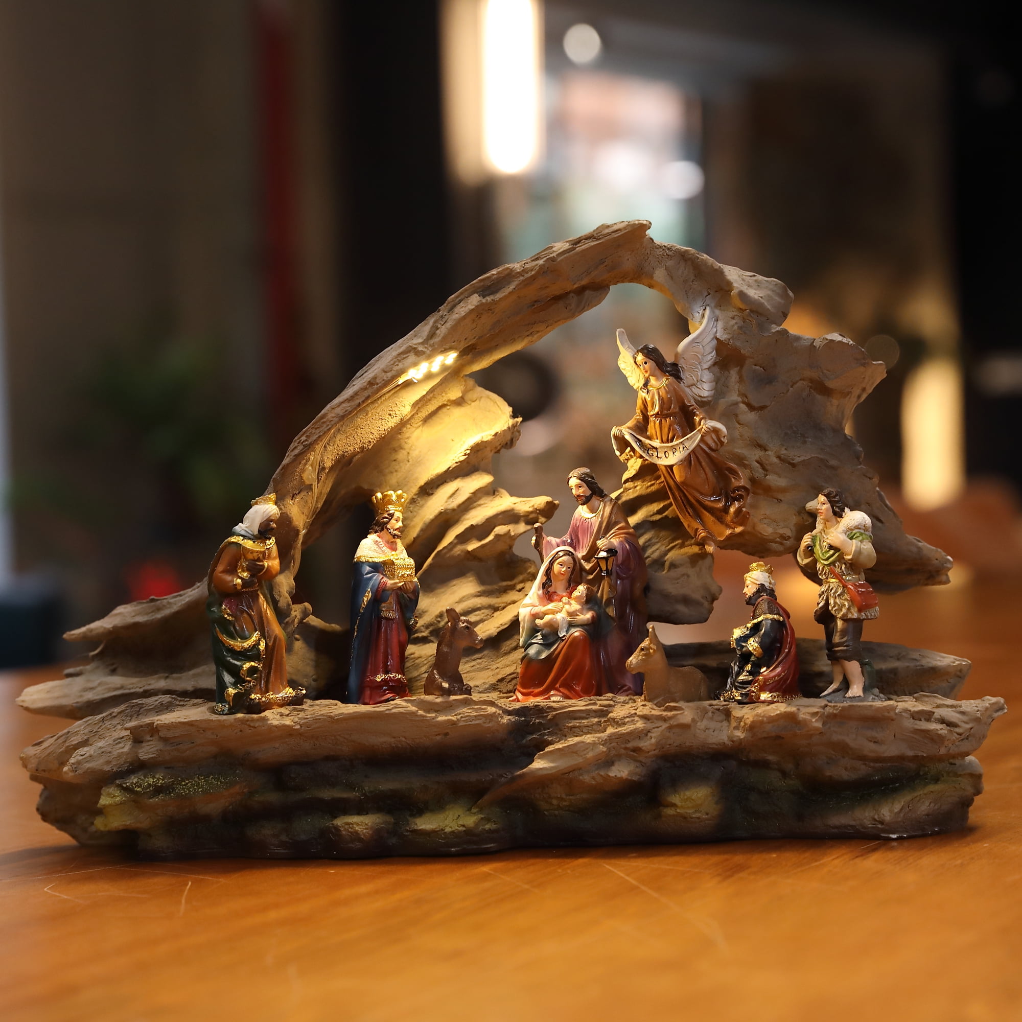 Grotto Nativity Scene Set with LED Christmas Ornament Holiday Gift 15