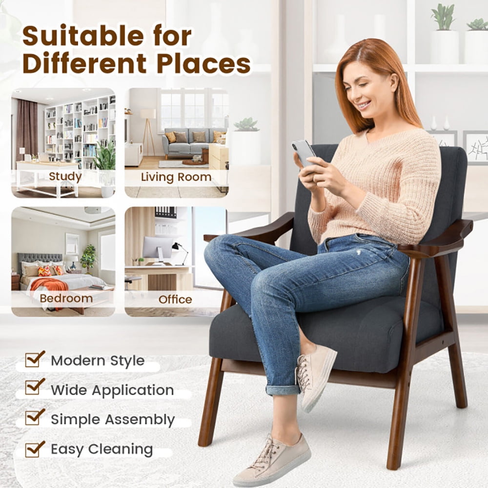Finihen Upholstered Accent Armchair, Modern Accent Chair Leisure Armchair with Felt Pads, for Living Room, Bedroom, Gray