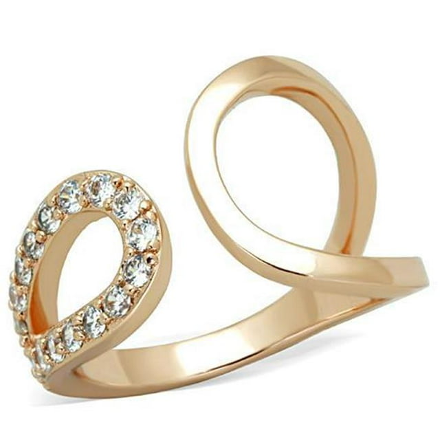 Alamode TK1694-5 Femmes IP Or Rose Bague en Acier Inoxydable avec AAA Grade CZ en Clair - Taille 5