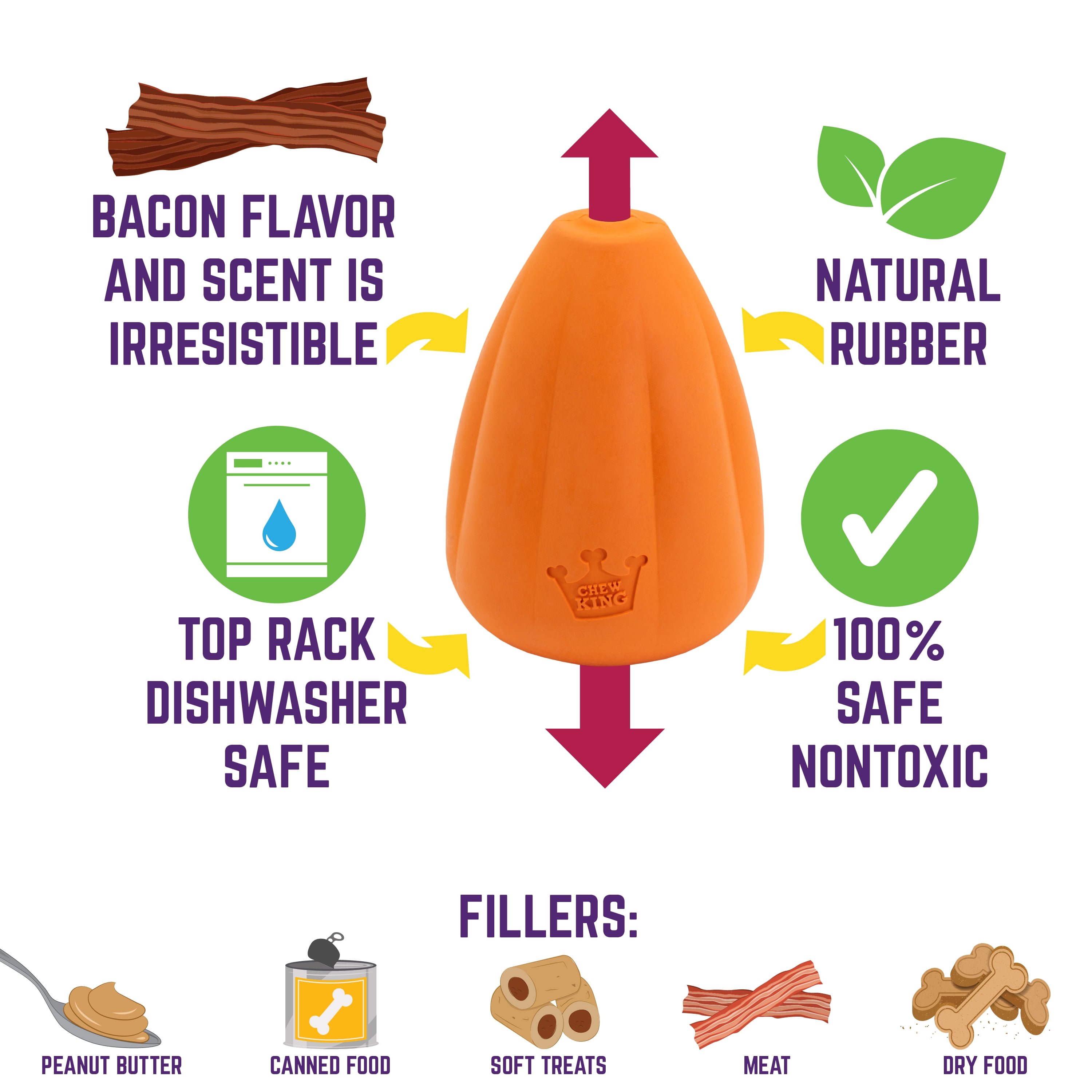 Chew King By Mammoth Extremely Durable Natural Rubber, Bacon Flavor Treater, Medium