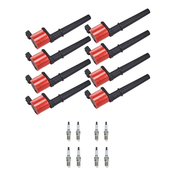 Set of 8 Red ISA Ignition Coils and Autolite Spark Plugs Compatible with 2005-2006 Ford GT 5.4L Replacement for UF191