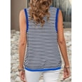 thumbnail image 2 of Womens Summer 2025 Casual Striped Color Block High Neck Tank Top Loose Knit High Low Sleeveless Shirts Blue XL, 2 of 4