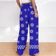 thumbnail image 5 of Bzdzmqm Women Plus Size High Waisted Palazzo Pants Flowy Floral Boho Lounge Trousers Vacation Beach Summer Casual Elastic Waist Wide Leg Trousers, Blue 3XL, 5 of 5