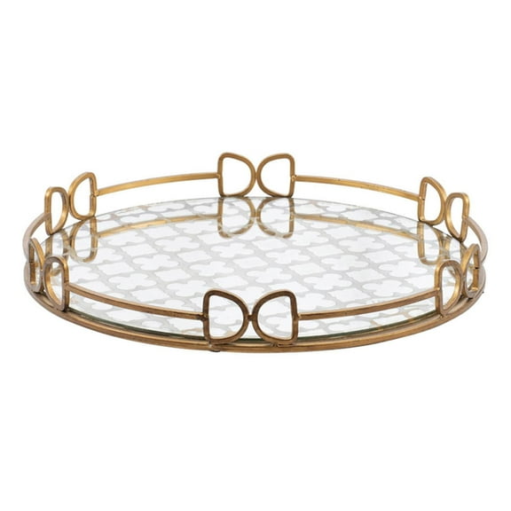 A&B Home Round Glass Decorative Tray with Wooden Frame 18" x 18" x 2"