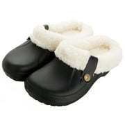 Men's Women's Lined Clogs Fuzzy Slippers Waterproof Garden Shoes Winter fleece Warm Slip on Light Comfortable Black