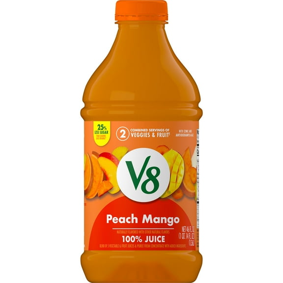 V8 Peach Mango 100% Fruit and Vegetable Juice, 46 fl oz Bottle