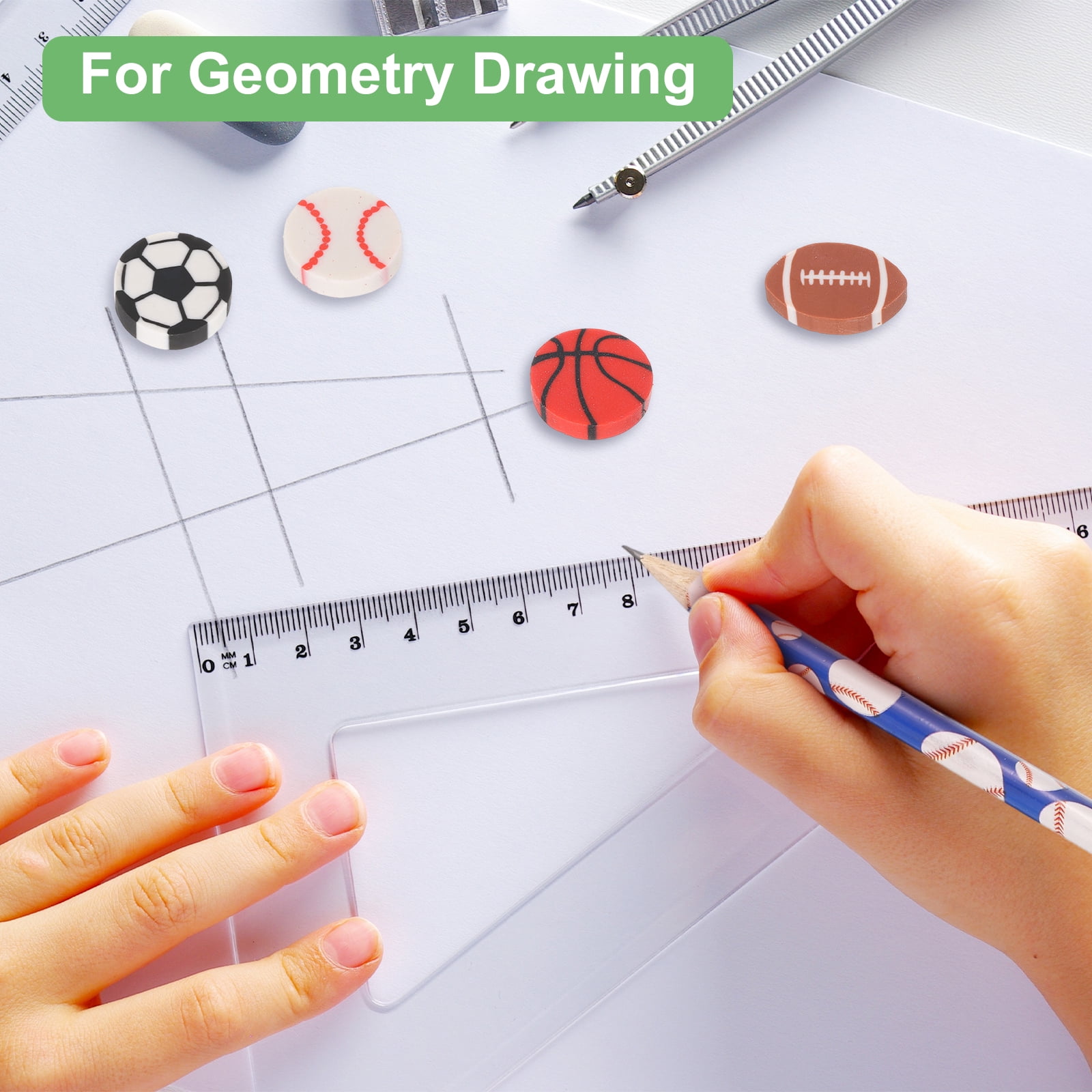 Uxcell Sports Pencils with Eraser, 36 Pcs Fun Cute Wooden Pencils 36 Pcs Sport Ball Erasers Football/Basketball/Rugby Theme for Party Favors Classroom Reward