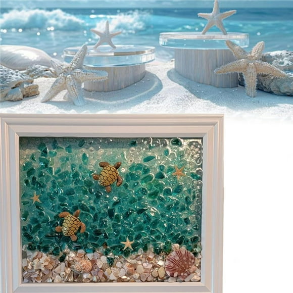 Riforla Sea Glass Art Kit New Sea Glass Resin Art Kits for Adults Sea Glass Art & Craft Kit DIY Resin Beach Art Kit Sea Glass Art Frame for Birthday DIY Knitting DIY White