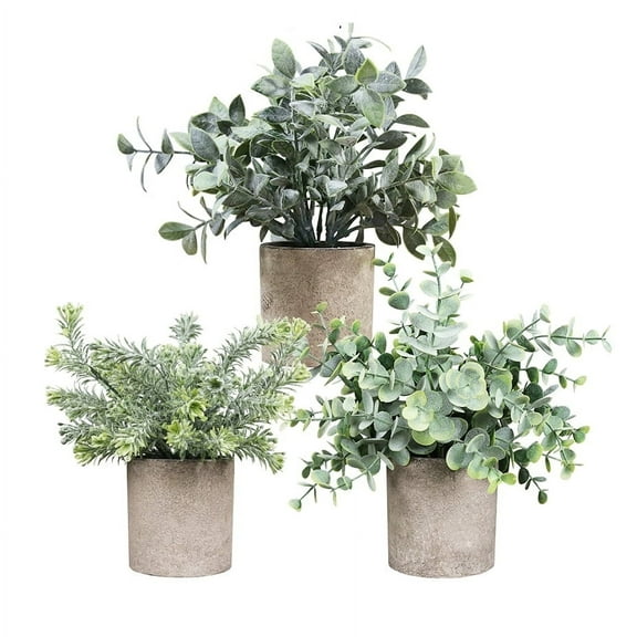 3 Pack Artificial Eucalyptus Potted Plants Small Fake Plants in Pots Faux Eucalyptus Potted Plant Set for Home Shelf Decoration Office Table Desktop Decoration