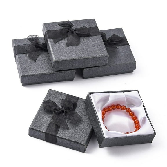 6pcs Bowknot Organza Ribbon Cardboard Bracelet Bangle Gift boxes Square Black 9x9x2.7cm