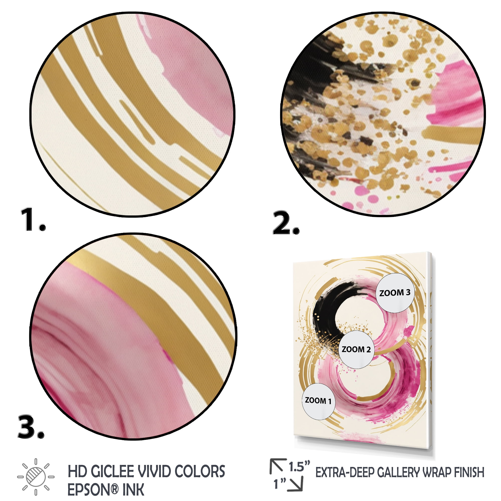 Designart Pink And Gold Curves II Canvas Wall Art