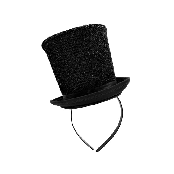 Nicky Bigs Novelties Adult Mini Glitter Mesh Top Hat Headband - Tiny Ringmaster Gatsby Chorus Dancer Tall Hat - Leprechaun Topper Halloween St Patricks Costume Accessory, Black, One Size