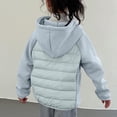 thumbnail image 6 of Vibrex Pure Color Casual Light Down Jacket Mid-Size Children's Thick Zipper Short Cardigan Jacket Long Sleeve Hooded Jacket For Travel, Holidays, Snowman Building_Blue_4-5 Years, 6 of 8