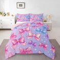 thumbnail image 3 of Homewish Pink Purple Bowknot Full Size Comforter Sets, Glitter Stars Galaxy Bedding Comforter Set, Dreamy Cartoon Theme Reversible Bedding Sets, Super Cozy Room Decor, 3 Pieces, 3 of 8