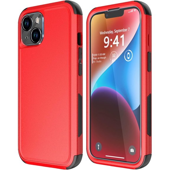 for iPhone 14 case [Shockproof] [Dropproof] [Tempered Glass Screen Protector ],Heavy Duty Protection Phone Case Cover for Apple iPhone 14 Red