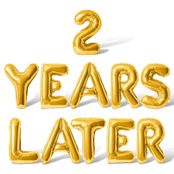 Letter Balloons - 2 YEARS LATER 16" Inch Alphabet Letters Foil Mylar Balloon 2nd Birthday Party Banner (Gold)