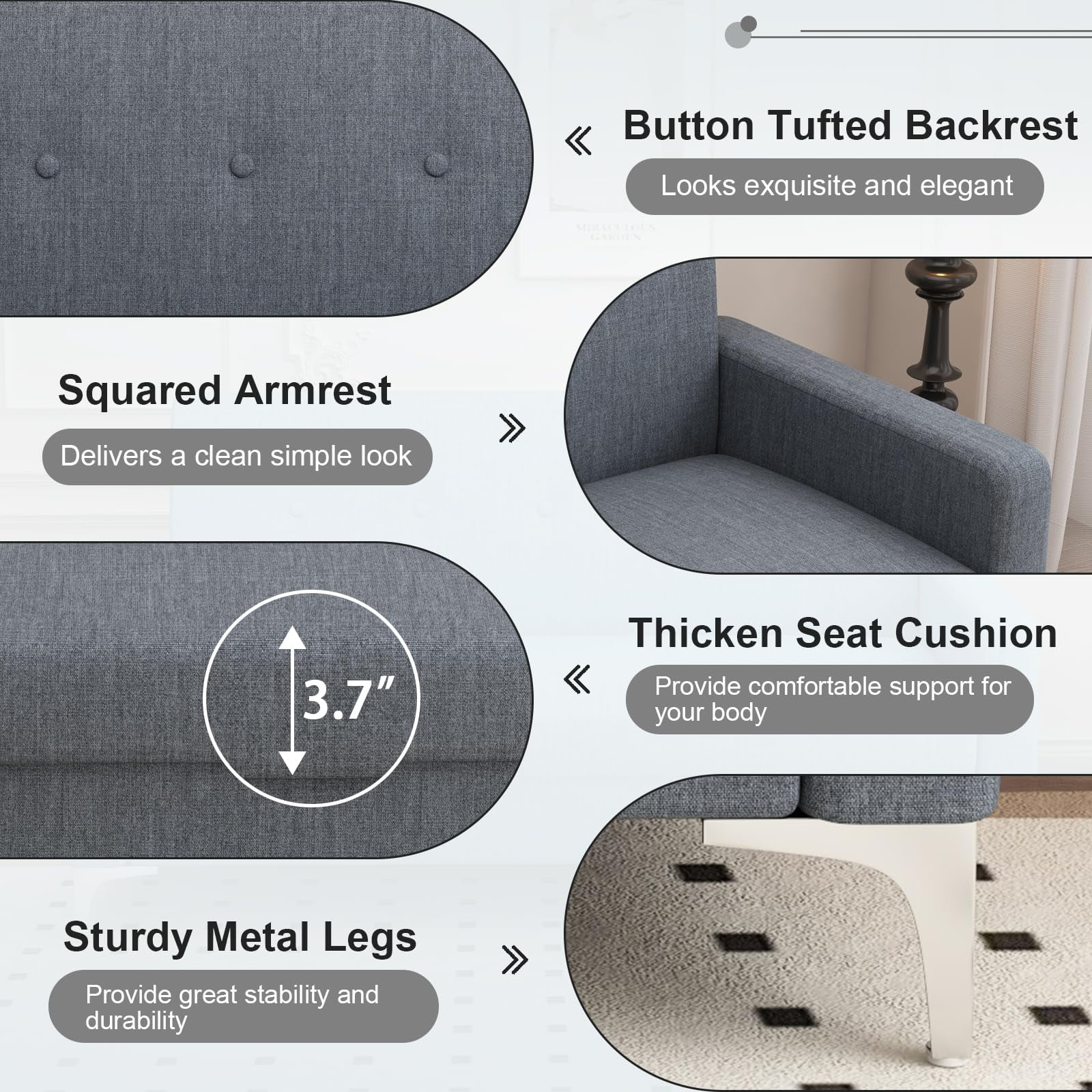 57" Multi-functional Storage Loveseat Sofa,Upholstered 2 Seat Sofa with Side Pockets for Living Room, Bedroom, Office, Small Space,Grey