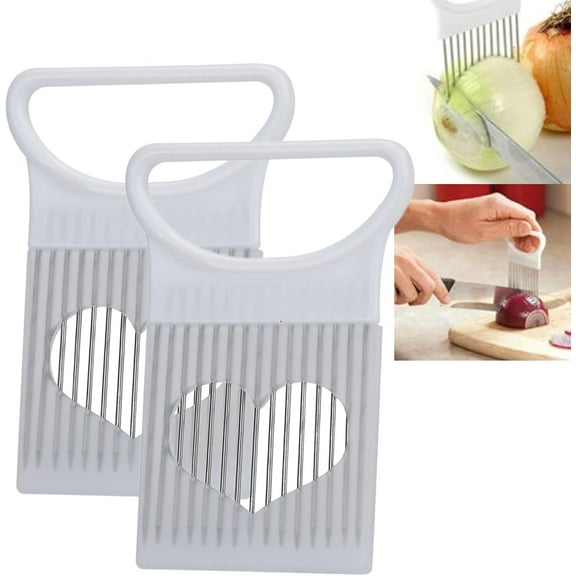 2pcs Stainless Steel Onion Holder Slicer, 2025 Upgraded Onion Slicer, Vegetable Cutter with 15 Prongs, Food Slice Assistant for Onion, Lemon, Potato, Tomato, Kitchen Gadgets