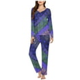 thumbnail image 2 of Pajama Sets for Women 2 Piece V-Neck Sleepwear Loungewear Print Lounge Outfits Long Sleeve Loose Pjs Suits (Blue L), 2 of 2