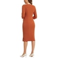 thumbnail image 4 of INSPIRE CHIC Women's Sheath Dress Boat Neck 3/4 Sleeves Split Hem Wear-to-Work Midi Dresses XS Caramel, 4 of 7