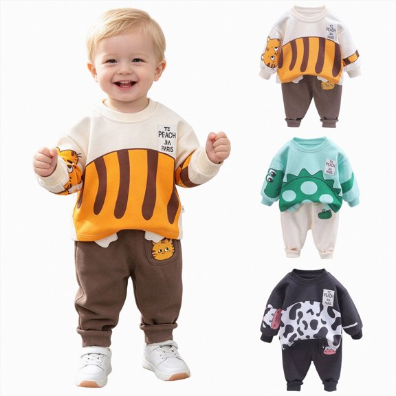 CAUYDY Newborn Coming Home Outfit for Boy 2T 3T 4T 5T Infant Long Sleeve Top Pants 2Pcs Matching Set 0 3 6 9 12 Months Baby Fall Winter Clothing Yellow for Sizes 2-3 Years