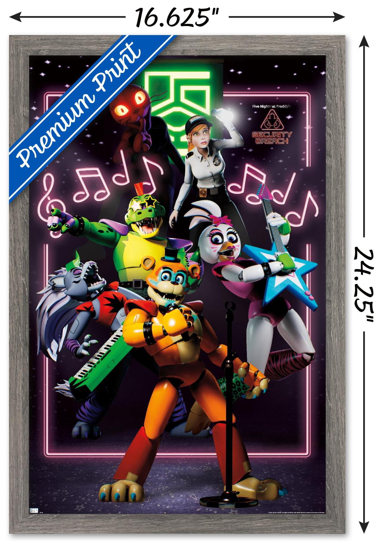 Five Nights at Freddy's: Security Breach - The Band Wall Poster, 14.725" x 22.375" Framed