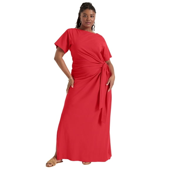 June & Vie Women's Plus Size Boatneck Gathered Maxi Dress