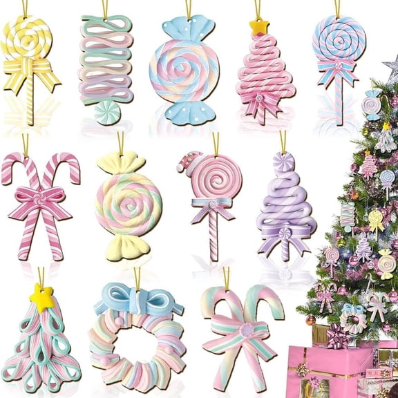 Christmas Candy Lands Decorations, Cute Pastel Candy Canes Cute Macaron Lollipop Tree Hanging Ornaments for Christmas Tree Party Wedding Holiday Holiday Decorations